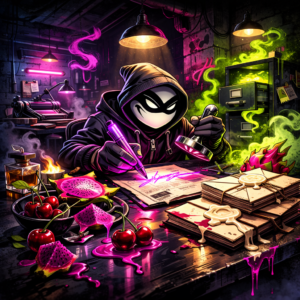 Halfway Crook character, forgering files, gas fumes, sweet fruits.