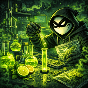 Halfway Crooks character, mad scientist in a lab, creating something new, cbg.